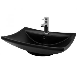 ML-Design Lavabo en Céramique Noir Mat, 610 x 455 x 185 mm, Vasque à Poser Moderne avec
