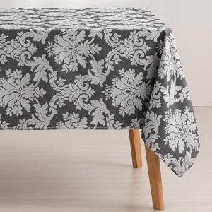 Nappe en coton jacquard antitaches floral anthracite 140x180 cm