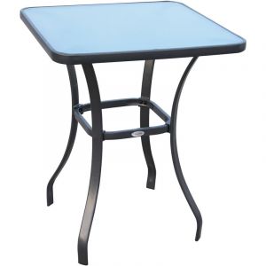 Outsunny Table carrée bistro de jardin dim. 68L x 68l x 84H cm métal époxy gris plateau verre trempé granité 68x68x84cm Gris