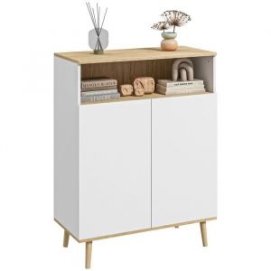 Homcom Buffet style scandinave 2 portes étagère niche blanc aspect bois clair