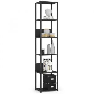 Akord - tagère murale industrielle sur pied Noire 40 cm façade Noire 6 étagères 40x32x192 cm