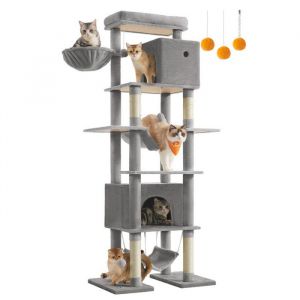 Arbre à chat 201 cm forme de tour taille xxl multi-niveaux gris