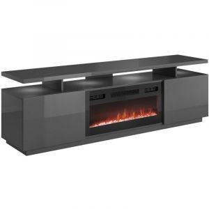 Meuble tv Charlotte 151, Graphite + Graphite brillant, Le nombre de portes: 0, Nombre de tiroirs: 0, 180x56x40cm, led