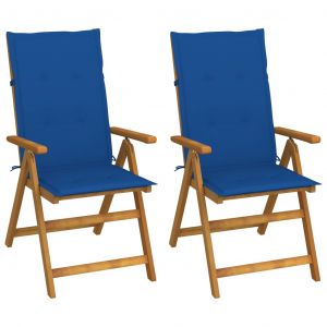 VidaXL Chaises inclinables de jardin 2 pcs avec coussins Bois d'acacia Royal blue