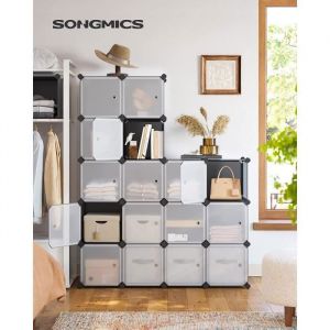 Songmics Meuble de Rangement Modulable - 16 Compartiments avec Portes - Gris