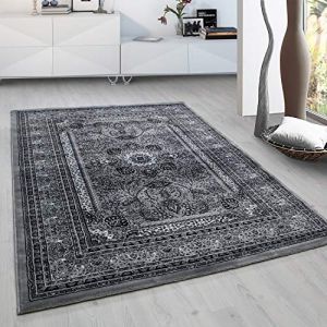 Homebyhome Tapis Oriental Classique Gris 160x230 cm - Motifs Ornementaux et Floraux, Tissage Serré, Poil Court