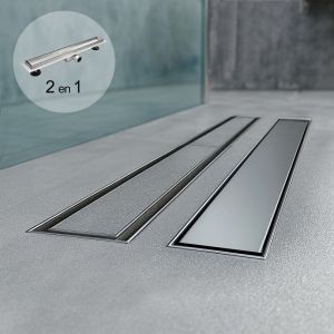 CELO Caniveau de douche 2en1 &agrave; encastrer L.110 cm, &agrave; carreler ou inox, drainage 36L/min, hauteur r&eacute;glable