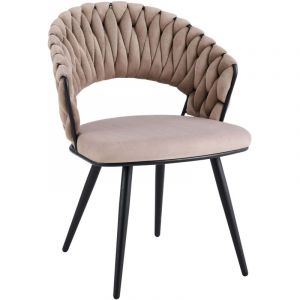 Lot 2 Chaises Salle &agrave; Manger Velours Taupe Dossier Tress&eacute; M&eacute;tal Noir CAROLINA