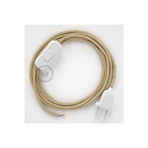 Creative Cables - Cordon pour lampe, câble RN06 Jute 1,80 m. Choisissez la couleur de la fiche et de l'interrupteur Blanc