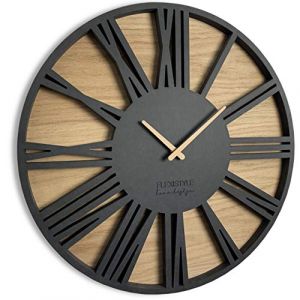 FLEXISTYLE - Grande Horloge Murale sans Bruit de tic-tac - Roman Loft - Noir - 50 cm - pour Le Salon, la Chambre - Fabriquée en UE