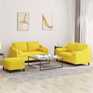 VidaXL Ensemble de canap&eacute;s 3 pcs avec coussins jaune clair tissu