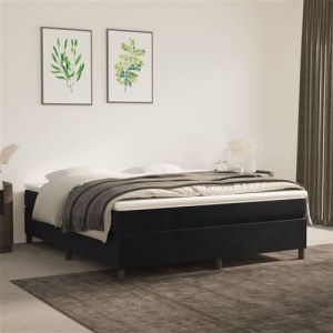 VidaXL Sommier &agrave; Lattes de Lit avec Matelas, Lit Rembourr&eacute;, Lit Double, Lit Adulte de Chambre &agrave; Coucher Int&eacute;rieur, Moderne, Noir 160x200 cm Velours