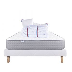 Ensemble Matelas Zen 140x190 Cm + 2 Oreillers + Couette + Sommier Eco