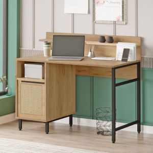 [en.casa] - Bureau Kvænangen 120 x 60 x 100 cm effet chêne noir aspect rotin