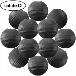 SkyLantern 12x Lanterne Papier 30 cm Noir - Suspension Boule Papier 30 cm (12'') type Lanterne Japonaise pour Decoration Mariage - 12 pièces -