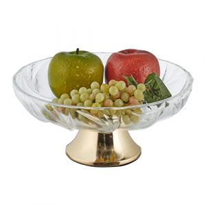 Relaxdays Serviteur fruits à socle, aspect cristal, plat, HxD :11x25 cm, pour servir fruits et encas, transparent/or