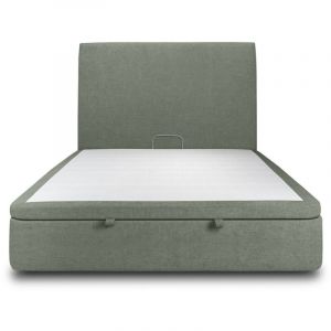 Lit coffre 140x190cm avec tête de lit tapissier Tissu Vert - Hauteur totale : 39cm