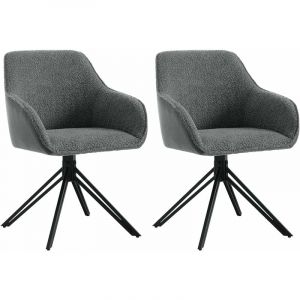 Chaises Salle à Manger Lot de 2.Tissu Bouclette. Pieds en Métal. Chaise Cuisine avec Dossier et Accoudoirs. Chaise Scandinave. Gris Foncé - Woltu