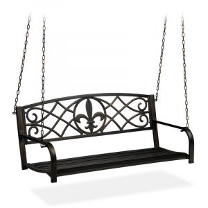 Relaxdays Banc Suspendu, 2 sièges, balançoire de Jardin à Suspendre, Design Vintage, métal,HlP 197x133x58cm, Noir bronzé 1 élément