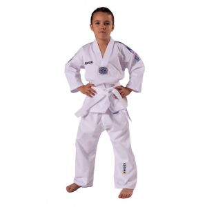 Dobok Taekwondo Tiger Blue-140-Blanc