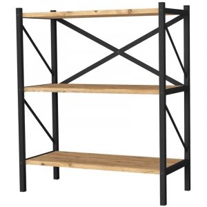 Pegane Etagère, bibliothèque avec 3 étagères coloris chêne cambrian, noir - longueur 66 x profondeur 34 x hauteur 85 cm -