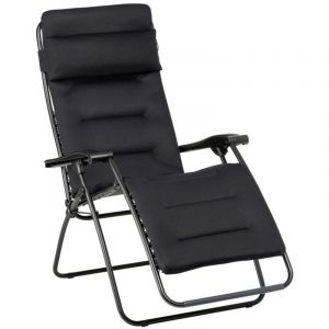 Fauteuil Relax Transat Jardin - Chaise Longue Matelassé Zéro Gravité - Rsx Clip - Aircomfort - Noir Acier - Lafuma Mobilier