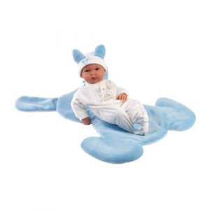 Llorens 1063597 Poupée Bimbo, aux Yeux Bleus et Corps Doux, poupée avec Tenue, tétine, Attache-tétine et Couverture de Lapin Bleu, poupée garçon New Born, 35 cm