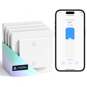 Meross Matter Interrupteur Volet Roulant Connect&eacute; WiFi (FIL NEUTRE REQUIS), Interrupteur de Rideau Domotique Compatible avec HomeKit, Alexa et Google Home, Contr&ocirc;le de Pourcentage, 4 pi&egrave;ces