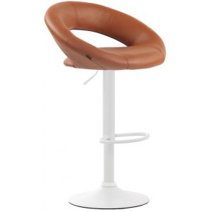 CLP Tabouret de bar Olinda en similicuir marron clair Métal blanc mat