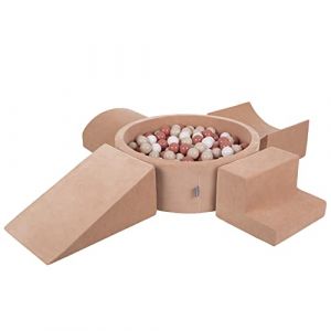 Velvet Aire De Jeux En Mousse Avec Rond Piscine à Balles Pour Enfants Piscine (200 Balles), Rose Des Sables: Beige Pastel/Saumon/Blanc - rose des