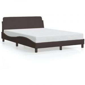 VidaXL Cadre de Lit avec Tête de Lit, Lit Rembourré avec Sommier à Lattes, Lit Double avec Pied Chambre à Coucher, Marron Foncé 140x190 cm Tissu