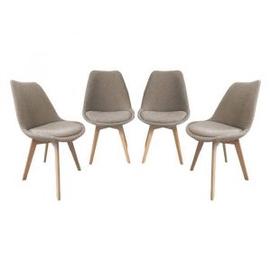 Lot de 4 chaises scandinaves revêtement bouclette texturée taupe. pieds bois de hêtre - Nils
