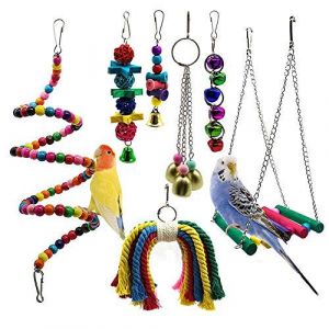 Image de Meiso Lot de 7 jouets &agrave; m&acirc;c r pour oiseaux avec perchoirs, balles et cloc s