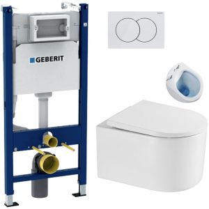Geberit Pack WC Bati-support Duofix + WC sans bride SAT Delano + Abattant softclose + Plaque Blanche