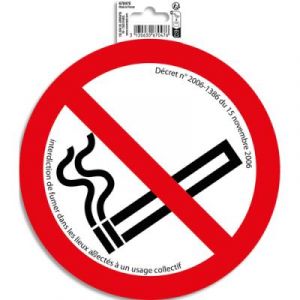 Exacompta Réf. 67047E - 1 pictogramme adhésif rond Défense de fumer avec décret - En vinyle PVC traité anti-dérapant et résistant aux UV - Diamètre : 20 cm