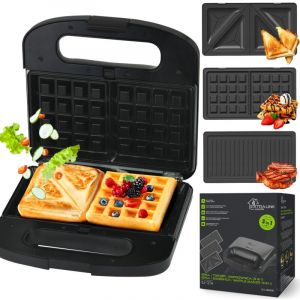 Extralink appareil à sandwich 3 en 1 grille-pain, grill et gaufrier avec plaques interchangeables, gaufrier 3 en 1 de 1000W, revêtement antiadhésif,