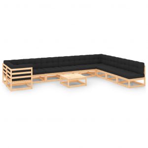 VidaXL Salon de jardin 11 pcs avec coussins anthracite Pin massif