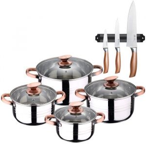San Ignacio Altea Batterie de cuisine 8 pcs convient induction et set 3 couteaux avec barre magn&eacute;tique tout acier inox