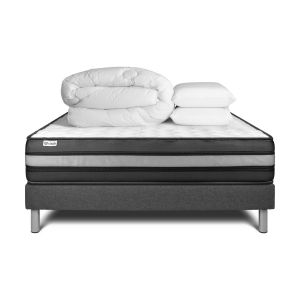 Pack prêt à dormir 160 x 200 cm Mousse polyuréthane à mémoire de forme VITAL POWER ZEN - 24 cm - Ferme - sommier kit Gris