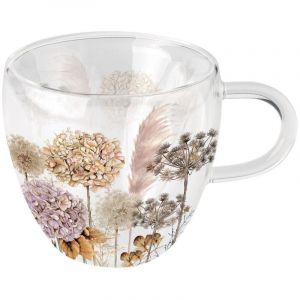 Ambiente Tasse à thé en verre double paroi fleurs séchées