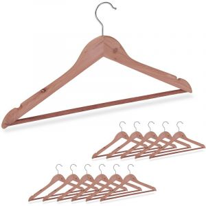 Relaxdays Cintre en bois de cèdre, lot de 12, traverse pantalon, encoches, élégant, anti mites, L:44 cm, nature