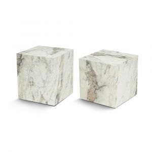 Pier Import - Table basse cube effet marbre blanc - style design (2 pièces) marfa
