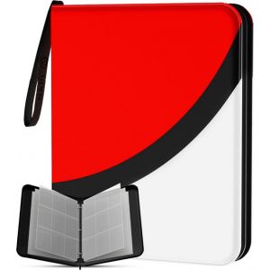 NAPI Collection Folder for 900 Cards - Reliure pour cartes - 9 poches - Faux cuir - Premium Card Binder with Zipper - 50 Pages - A4 - Rouge/Blanc