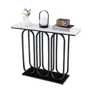 Table console Coast avec imitation de marbre - Structure en métal - Blanc+Noir - MDF/Métal