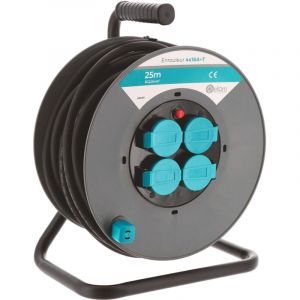 Gefom Enrouleur de Chantier 25M &ndash; C&acirc;ble 3G2.5mm&sup2; &ndash; IP44 &Eacute;tanche &ndash; 4 Prises 16A + Clapet &ndash; S&eacute;curit&eacute; et Puissance
