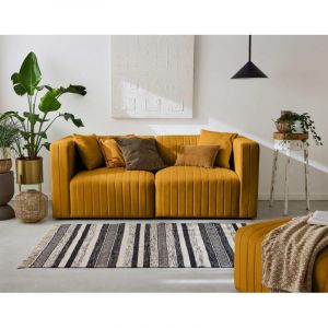 Canapé modulable 2 places en velours jaune