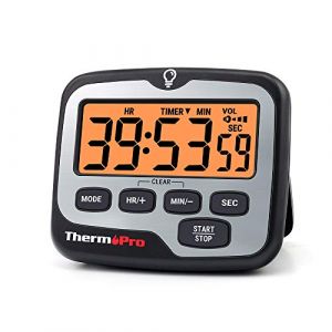 ThermoPro TM01 Minuterie de Cuisine Minuterie de Cuisson Numérique avec Grand Écran LCD Volume de L'alarme Minuterie Multifonction Réglable Compte à Rebours Rétro-éclairé