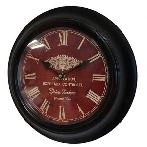 L'héritier du temps Horloge Murale en Fer avec Vitre en Plexiglass Pendule de Cuisine Chateau Bordeaux Noir 32x32cm