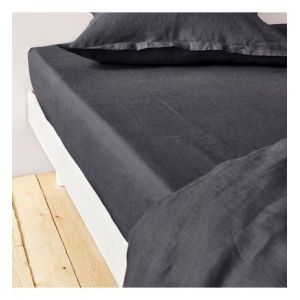 Drap housse lin lavé matelas épais, Linot Noir