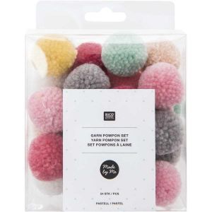 Image de Rico Design Assortiment de pompons ronds - Pastel - 3 cm - 24 pcs